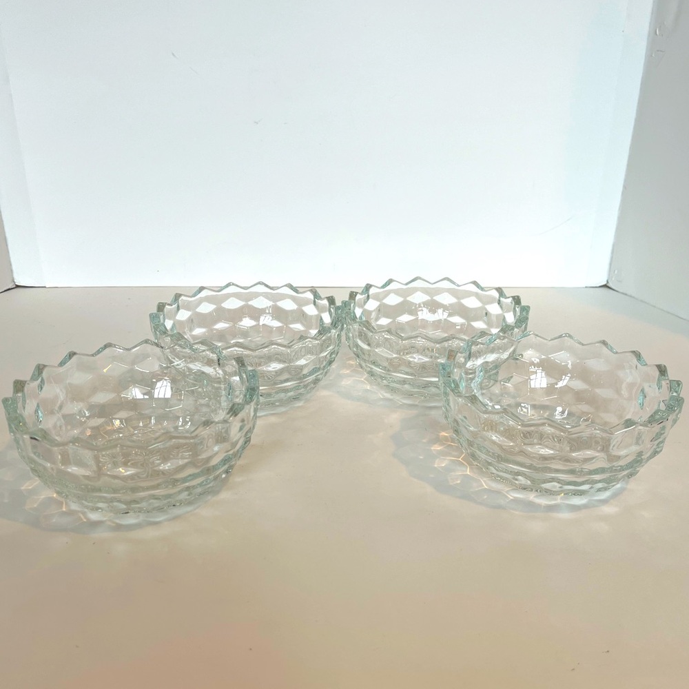 Fostoria American Cubist Design Crystal Glass Bowls  Set of Four